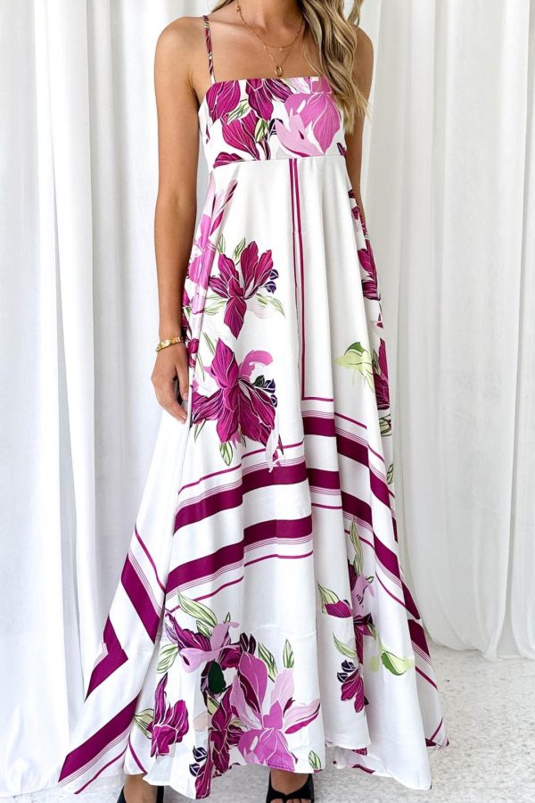 Toperth Pink Floral Print Strappy Maxi Dress