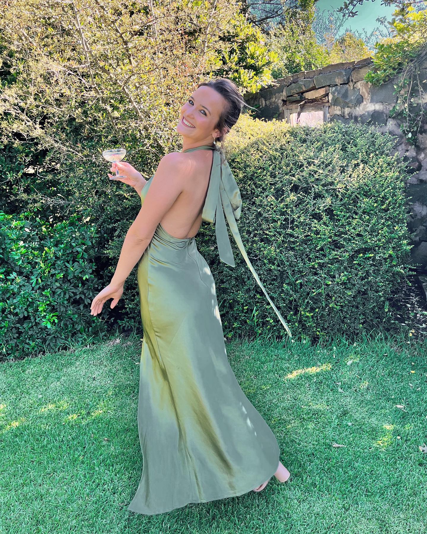 Click to view full screen Toperth Olive Satin Halter Maxi Dress photo review