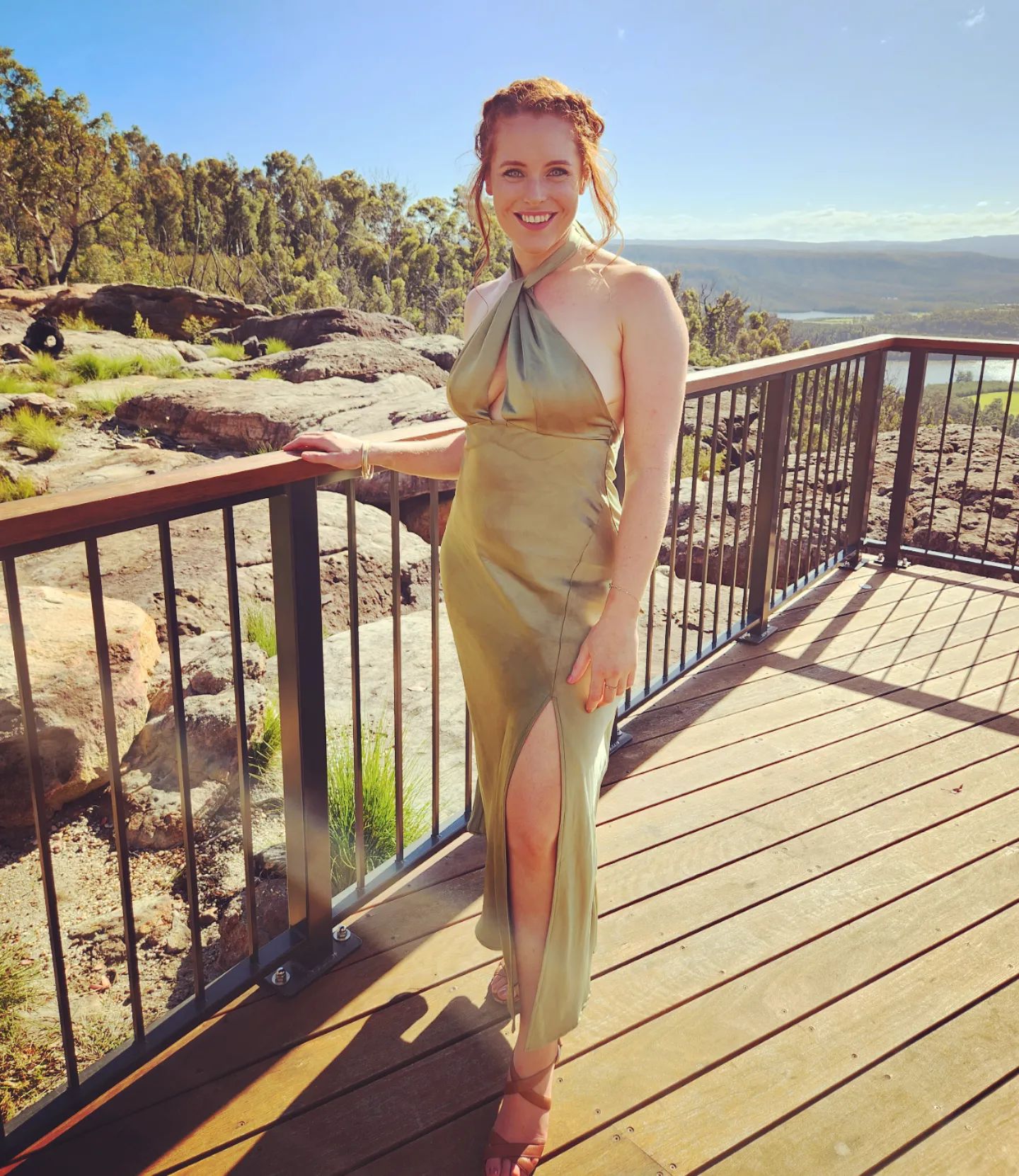Click to view full screen Toperth Olive Satin Halter Maxi Dress photo review