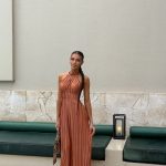 Toperth Chocolate Pleated Halter Open-Back Maxi Dress photo review