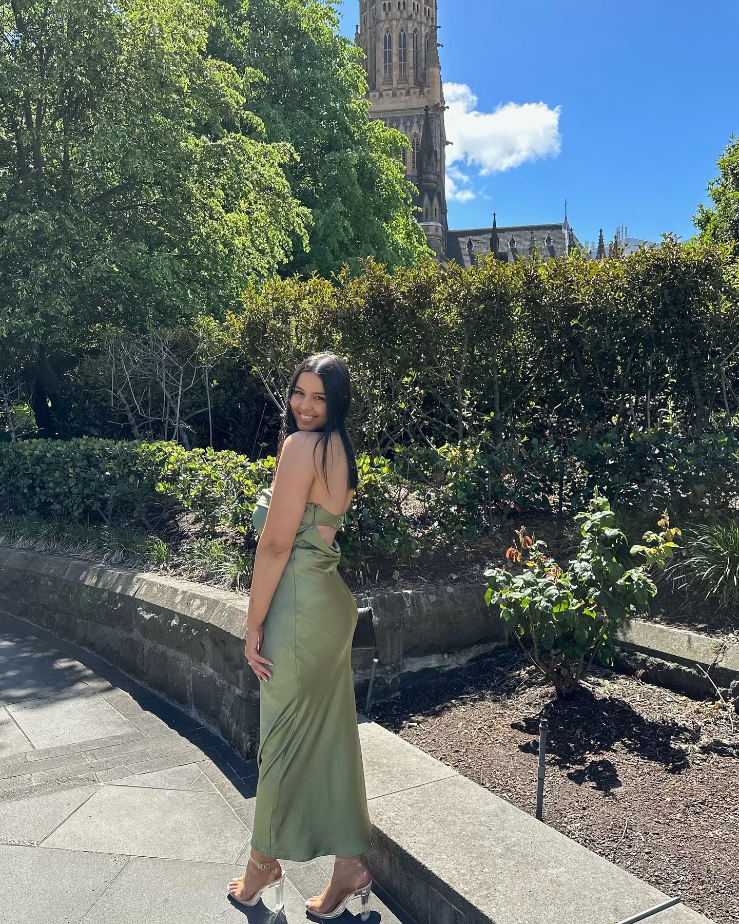 Toperth Olive Strapless Cowl Back Maxi Dress photo review