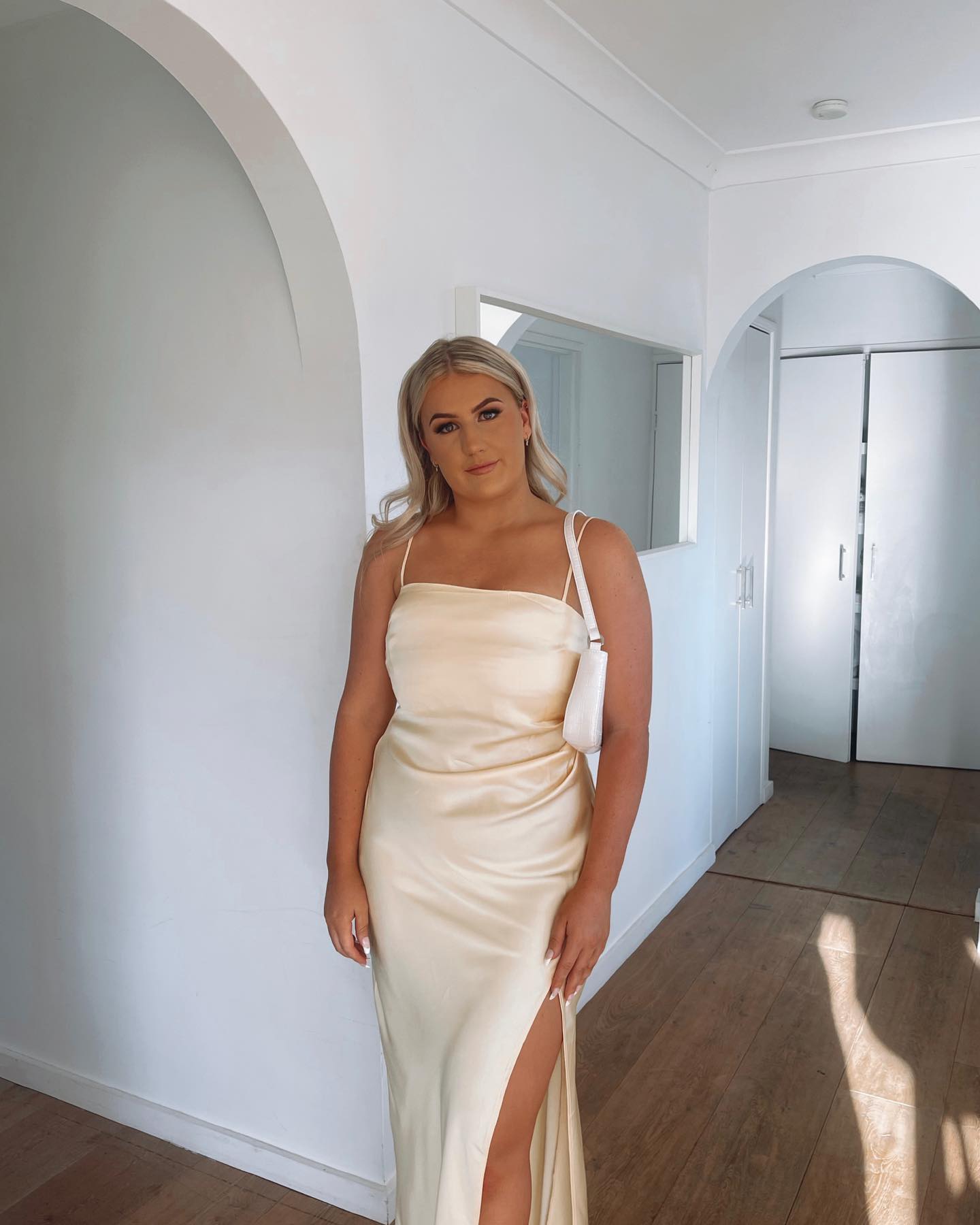 Toperth Yellow Square Neckline Satin Pleated Maxi Dress photo review