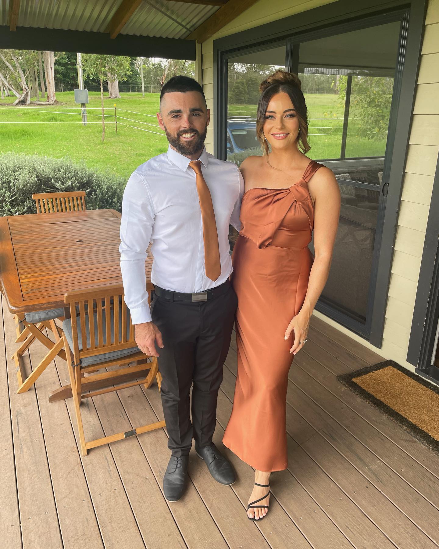 Toperth Copper One Shoulder Draped Maxi Dress photo review