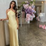 Toperth Yellow Satin Halter Tie-Back Maxi Dress photo review