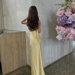 Toperth Yellow Satin Halter Tie-Back Maxi Dress photo review