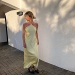 Toperth Yellow Satin Halter Tie-Back Maxi Dress photo review