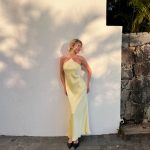 Toperth Yellow Satin Halter Tie-Back Maxi Dress photo review