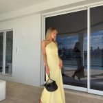 Toperth Yellow Satin Halter Tie-Back Maxi Dress photo review