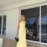 Toperth Yellow Satin Halter Tie-Back Maxi Dress photo review