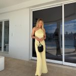 Toperth Yellow Satin Halter Tie-Back Maxi Dress photo review