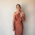 Toperth Copper Satin Halter Tie-Back Maxi Dress photo review