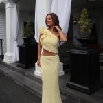 Toperth Yellow One-Shoulder Ruffle Maxi Dress Set photo review