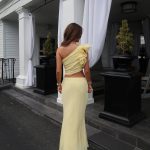 Toperth Yellow One-Shoulder Ruffle Maxi Dress Set photo review
