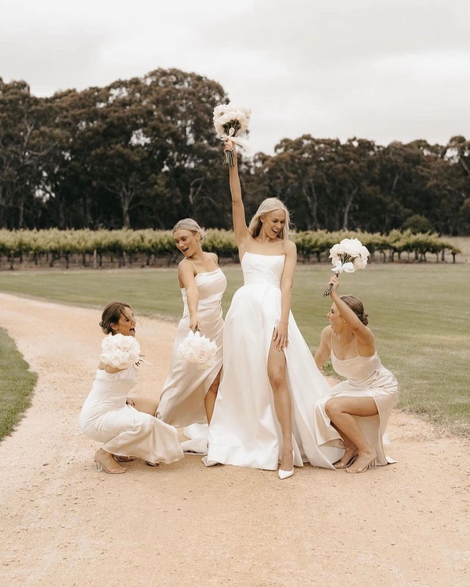 Toperth Champagne Square Neckline Satin Pleated Maxi Dress photo review