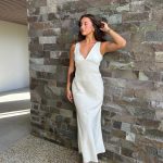 Toperth White Natural V-Neck Tie Back Maxi Dress photo review
