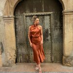 Toperth Copper High Neck Draped Maxi Dress photo review