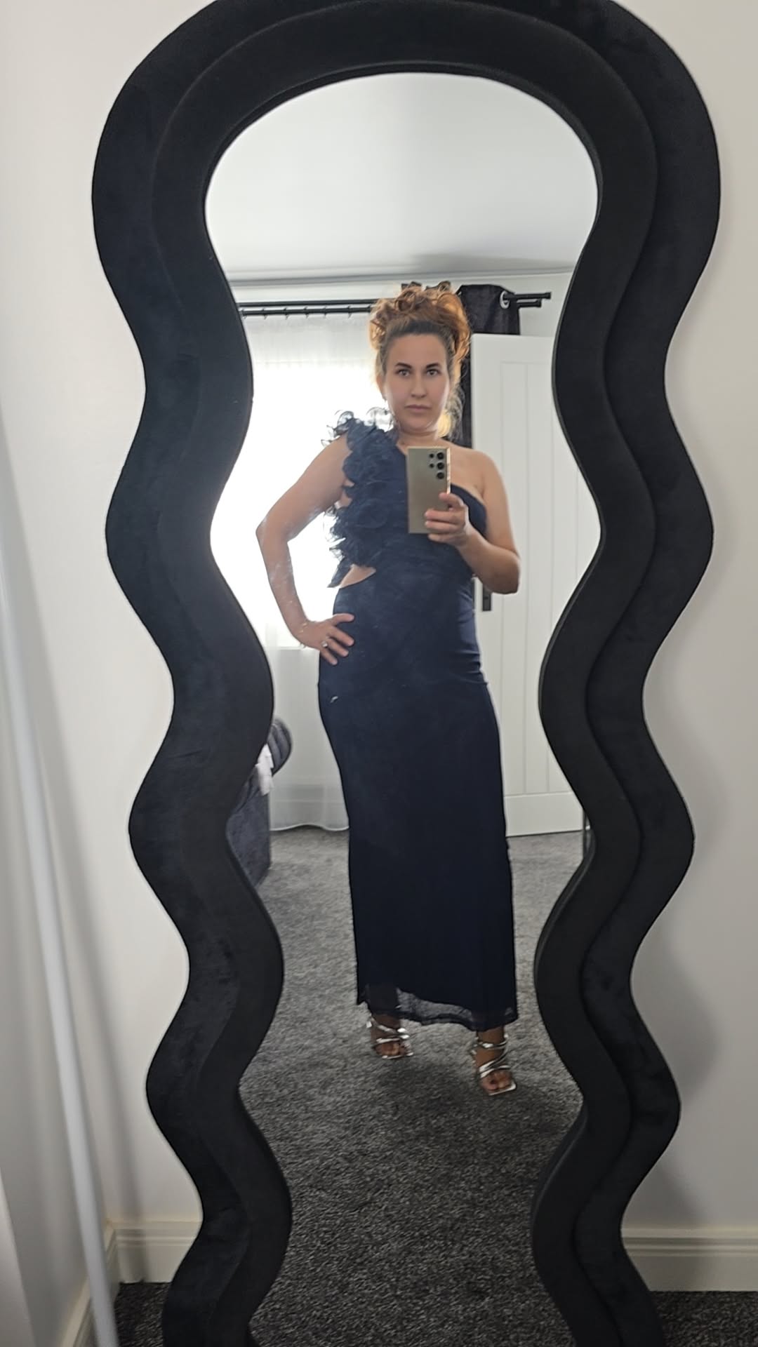 Toperth Navy Ruffle One-Shoulder Mesh Maxi Dress photo review