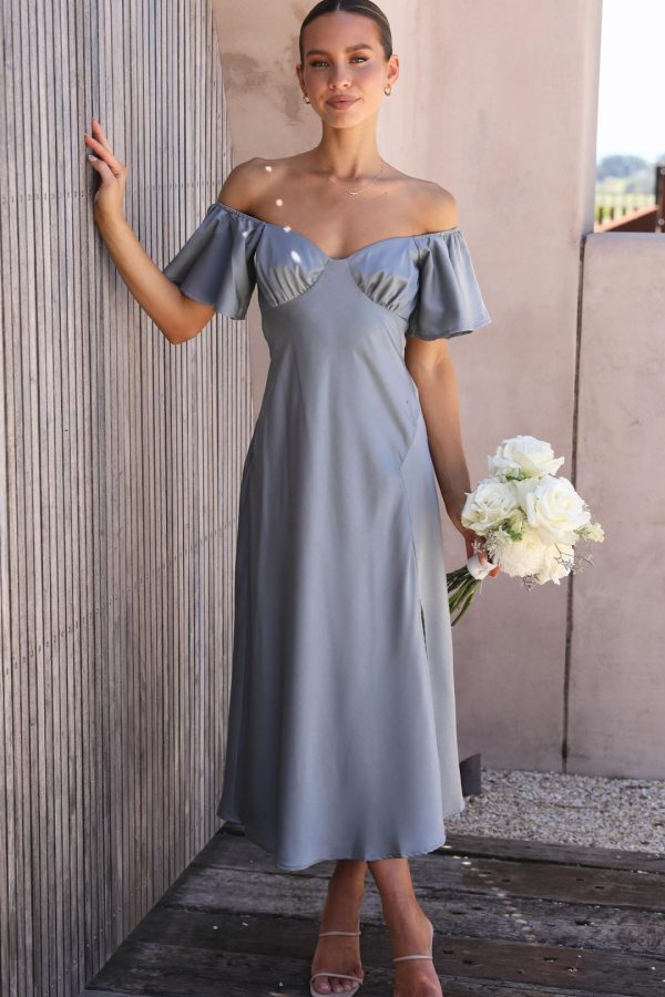 Toperth Blue Butterfly Sleeve Off-Shoulder Midi Dress