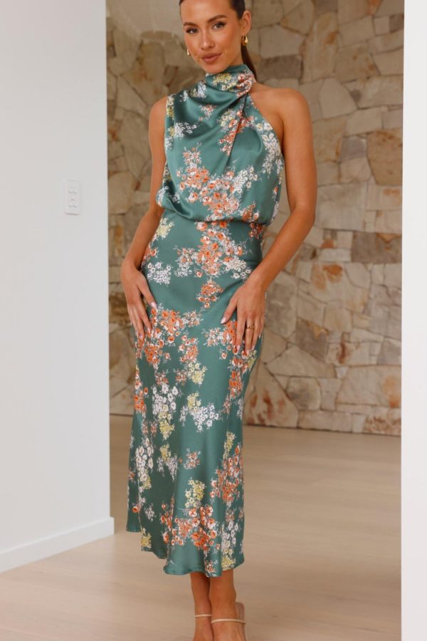 Toperth Elegant High Neck Floral Maxi Dress