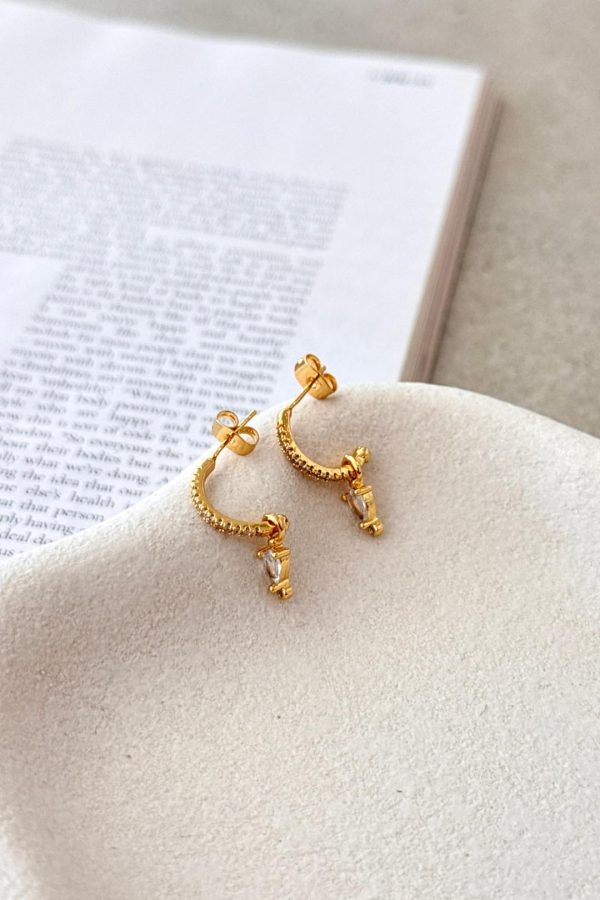 Toperth Gold Pave Teardrop Huggie Earrings