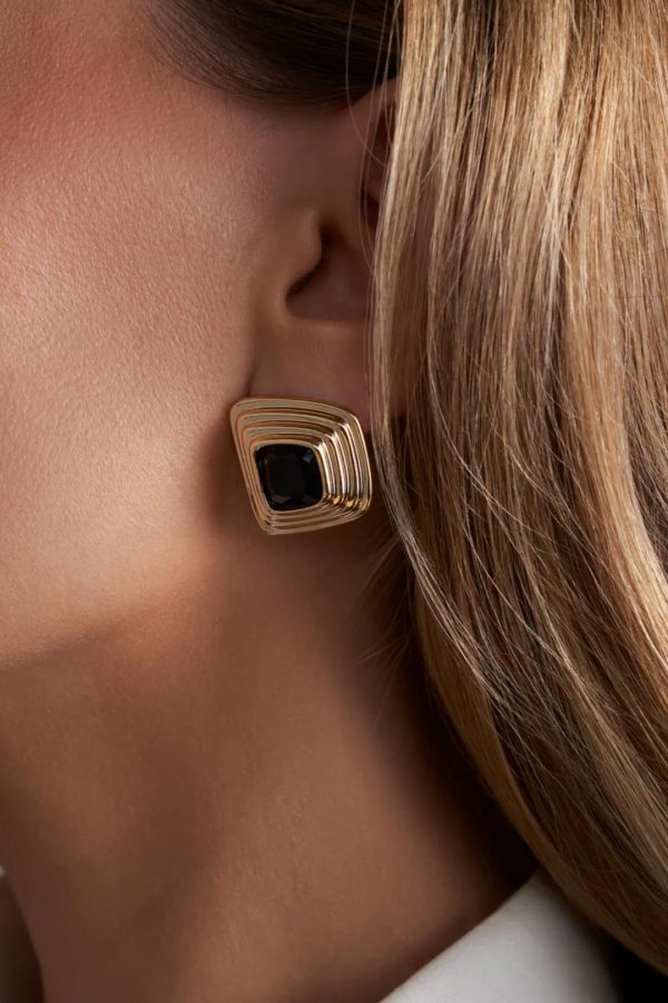 Toperth Gold/Black Concentric Ridge Organic Studs