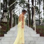 Toperth Yellow Cascading Ruffle Open Back Maxi Dress photo review
