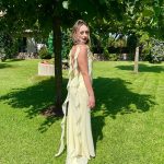 Toperth Yellow Cascading Ruffle Open Back Maxi Dress photo review