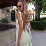 Toperth Yellow Cascading Ruffle Open Back Maxi Dress photo review