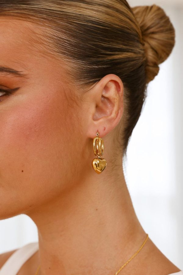 Toperth Gold Puffed Heart Drop Hoop Earrings