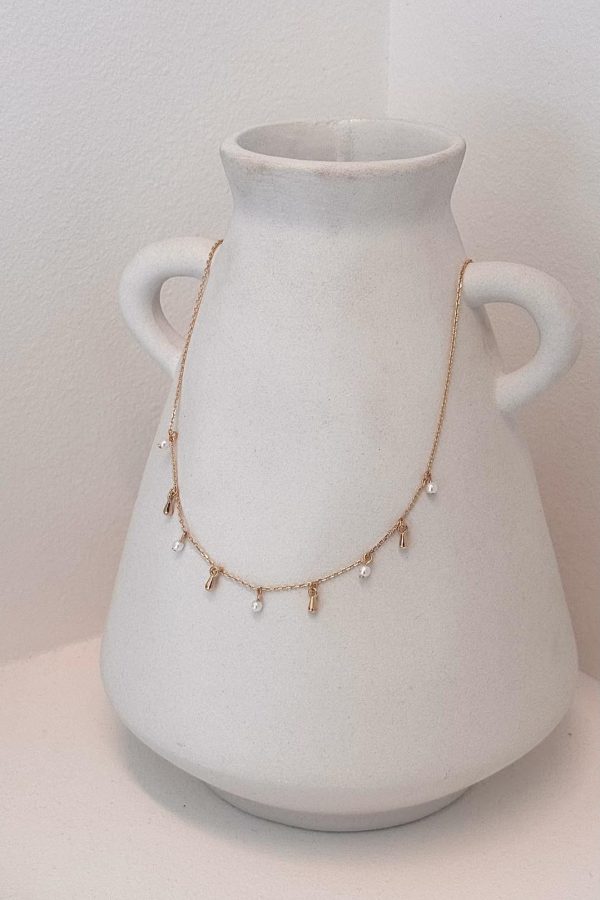 Toperth Gold/Pearl Teardrop Station Necklace