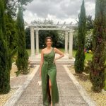 Toperth Olive Cascading Drape High Slit Satin Maxi Dress photo review