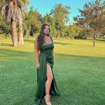 Toperth Olive Cascading Drape High Slit Satin Maxi Dress photo review