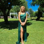 Toperth Emerald Cascading Drape High Slit Satin Maxi Dress photo review