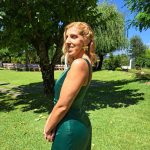 Toperth Emerald Cascading Drape High Slit Satin Maxi Dress photo review